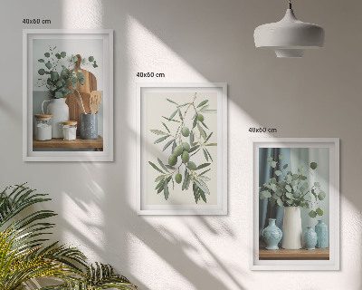 Three-piece wall art piece Green olives eucalyptus