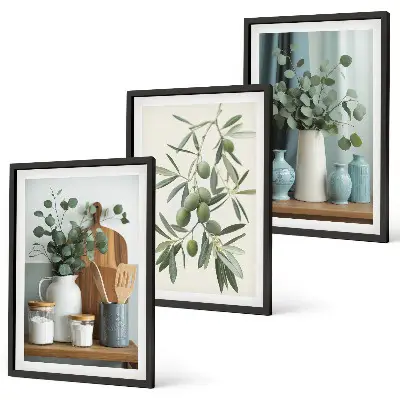 Green olives eucalyptus wall art three-piece set