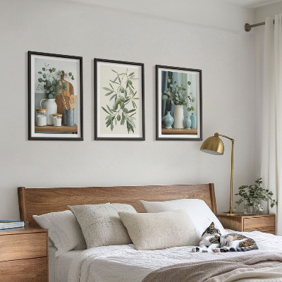 Three-piece wall art piece Green olives eucalyptus