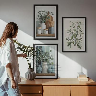 Three-piece wall art piece Green olives eucalyptus