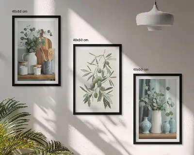 Green olives eucalyptus wall art three-piece set