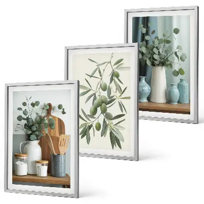 Green olives eucalyptus wall art three-piece set