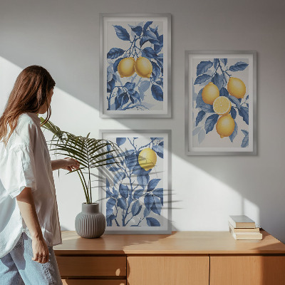 Wall art set Lemon branches blue leaves