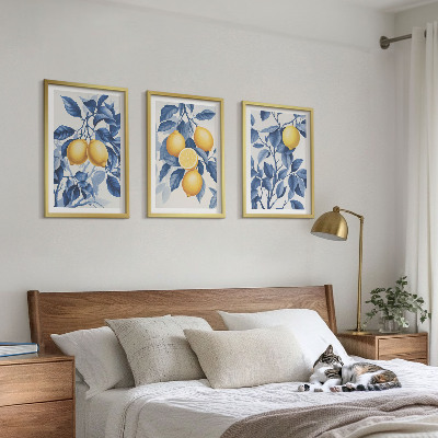 Wall art set Lemon branches blue leaves