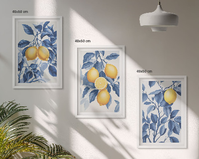 Wall art set Lemon branches blue leaves