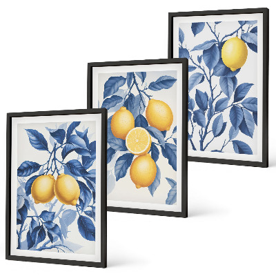 Wall art set Lemon branches blue leaves