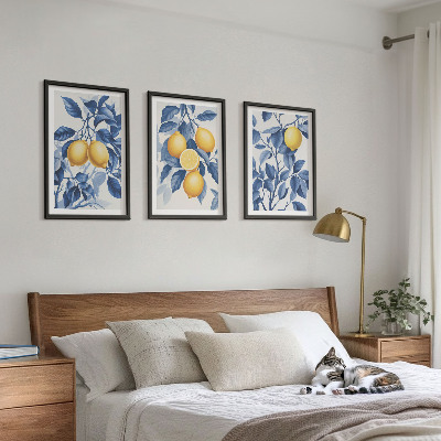 Wall art set Lemon branches blue leaves