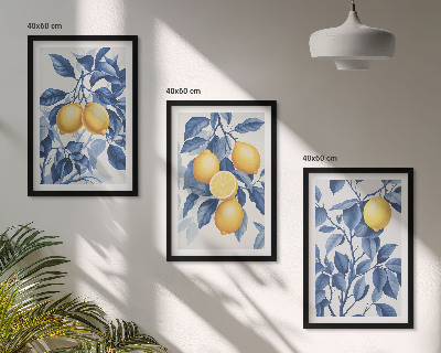 Wall art set Lemon branches blue leaves