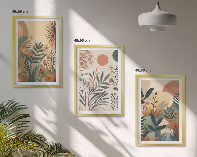 Three-piece wall art piece Plant motifs in subdued colors