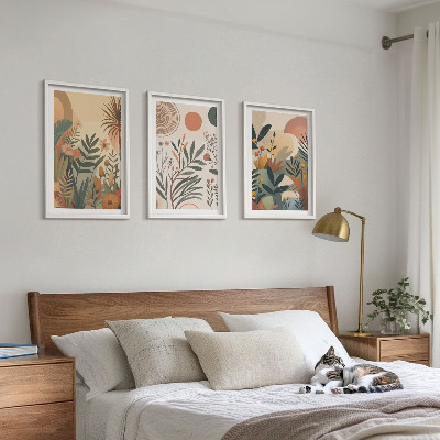 Three-piece wall art piece Plant motifs in subdued colors