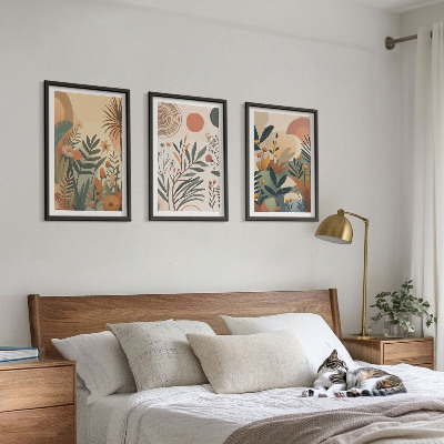 Three-piece wall art piece Plant motifs in subdued colors