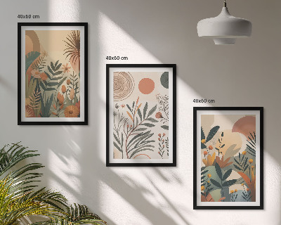Three-piece wall art piece Plant motifs in subdued colors