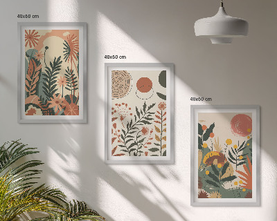 Set of 3 framed wall art pieces Vintage pastel plant patterns