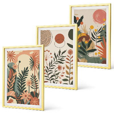 Set of 3 framed wall art pieces Vintage pastel plant patterns