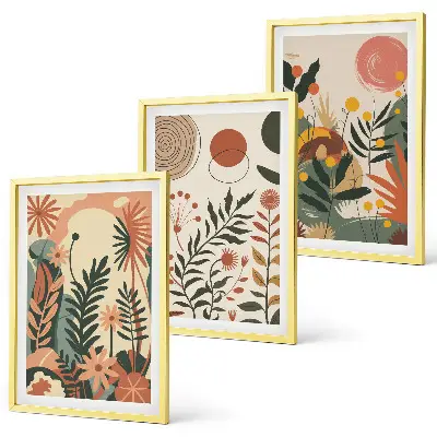 Set of 3 framed wall art pieces with vintage pastel plant patterns