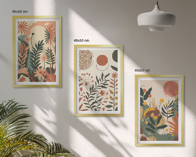 Set of 3 framed wall art pieces Vintage pastel plant patterns