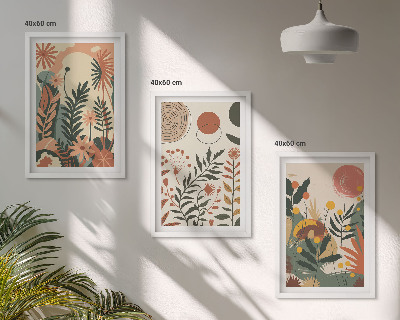 Set of 3 framed wall art pieces Vintage pastel plant patterns