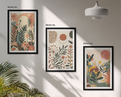 Set of 3 framed wall art pieces Vintage pastel plant patterns