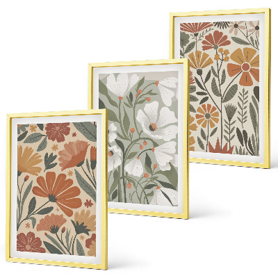 Three-piece wall art piece Floral patterns orange green