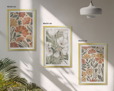 Three-piece wall art piece Floral patterns orange green