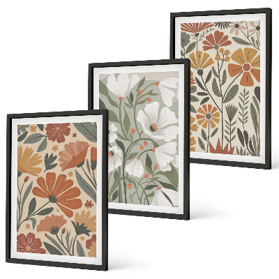 Three-piece wall art piece Floral patterns orange green