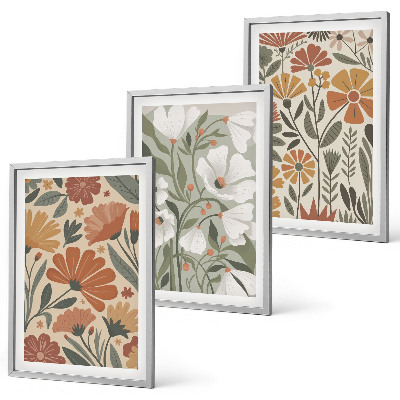 Three-piece wall art piece Floral patterns orange green