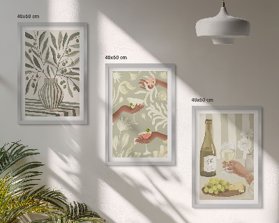 Set of 3 framed wall art pieces Olive blossoms rustic cocktails