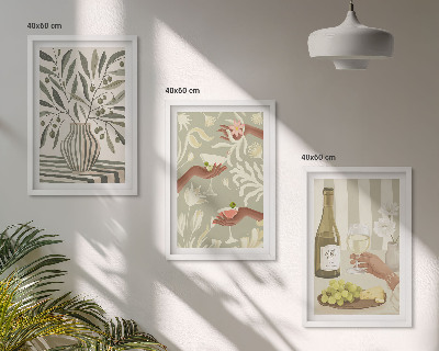 Set of 3 framed wall art pieces Olive blossoms rustic cocktails