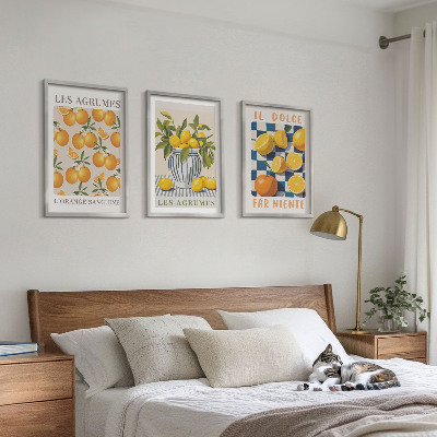Wall art set Retro yellow citrus fruits
