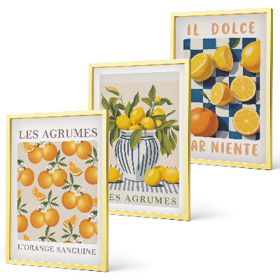 Wall art set Retro yellow citrus fruits