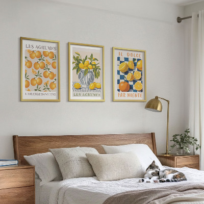 Wall art set Retro yellow citrus fruits