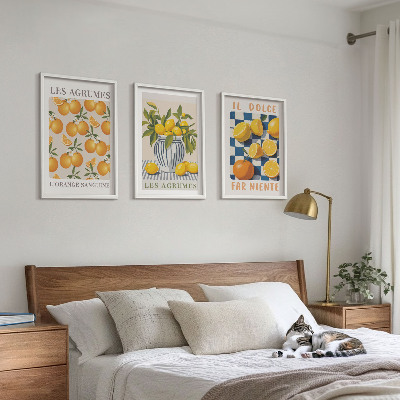 Wall art set Retro yellow citrus fruits