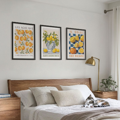 Wall art set Retro yellow citrus fruits