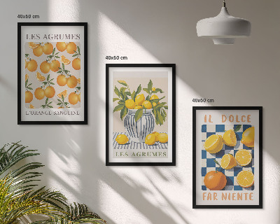 Wall art set Retro yellow citrus fruits