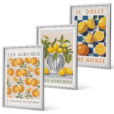 Wall art set Retro yellow citrus fruits