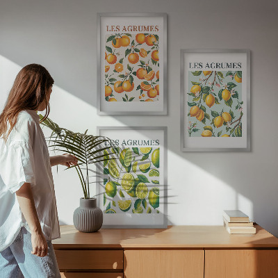 Three-piece wall art piece Fruity citrus pastel patterns