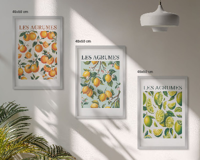 Three-piece wall art piece Fruity citrus pastel patterns