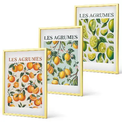 Three-piece wall art set with fruity citrus pastel patterns