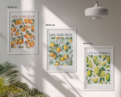 Three-piece wall art piece Fruity citrus pastel patterns
