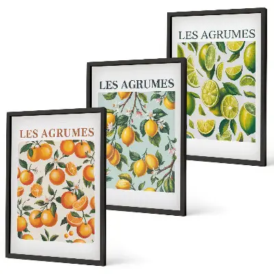 Three-piece wall art set with fruity citrus pastel patterns