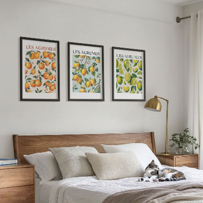Three-piece wall art piece Fruity citrus pastel patterns
