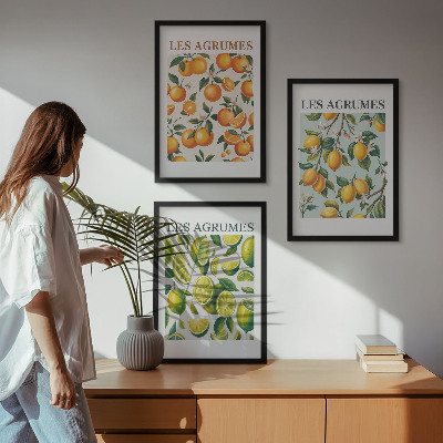 Three-piece wall art piece Fruity citrus pastel patterns