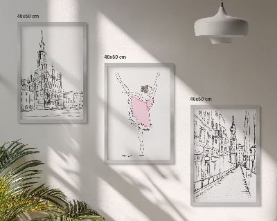 Set of 3 framed wall art pieces Stylish ballerinas and architecture