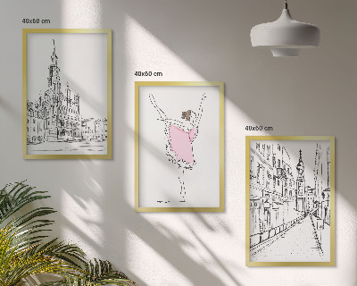 Set of 3 framed wall art pieces Stylish ballerinas and architecture