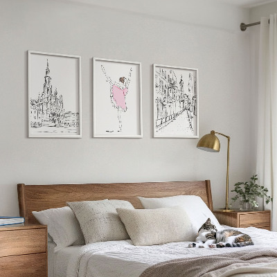 Set of 3 framed wall art pieces Stylish ballerinas and architecture