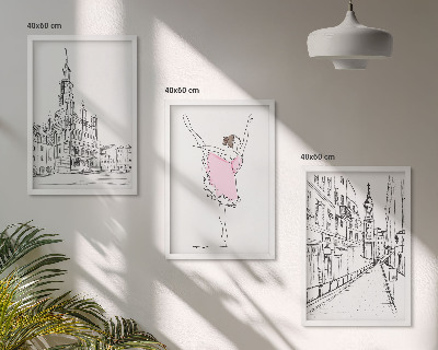 Set of 3 framed wall art pieces Stylish ballerinas and architecture
