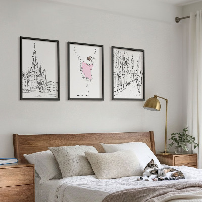 Set of 3 framed wall art pieces Stylish ballerinas and architecture