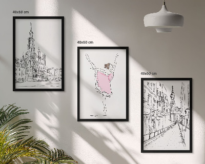 Set of 3 framed wall art pieces Stylish ballerinas and architecture