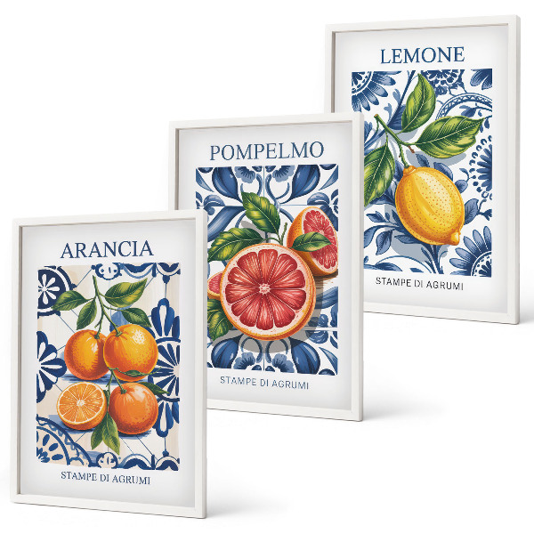 Three-piece wall art piece Italian citrus fashion posters