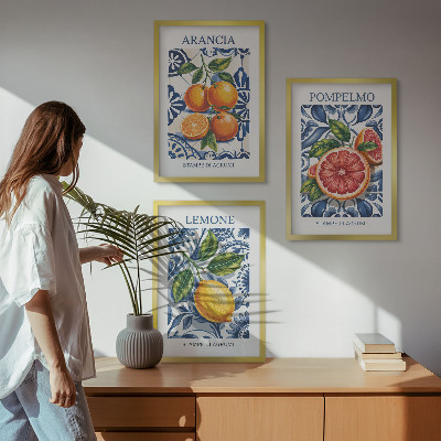 Three-piece wall art piece Italian citrus fashion posters
